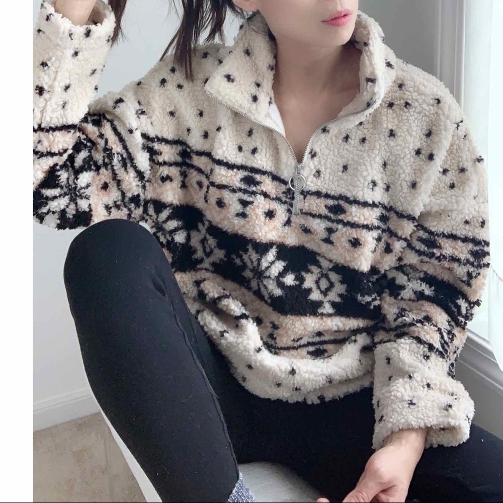 SHERPA HALF ZIP PULLOVER SWEATER - BEIGE - Picture 4 of 10